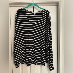 Gibson Latimer Black and White Striped Long Sleeve Top